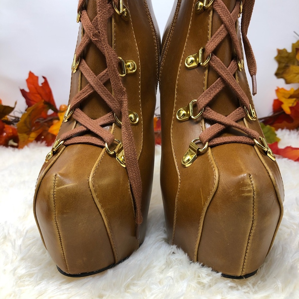 Cognac Colored Platform Booties - image 7